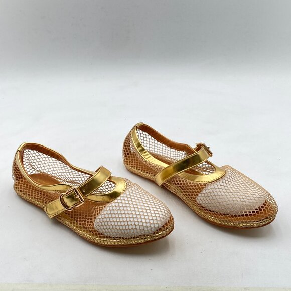 XYD Gold Mesh Ballet Flat Round Toe Single Strap Mary Jane Sparkling Shoes - Picture 4 of 8